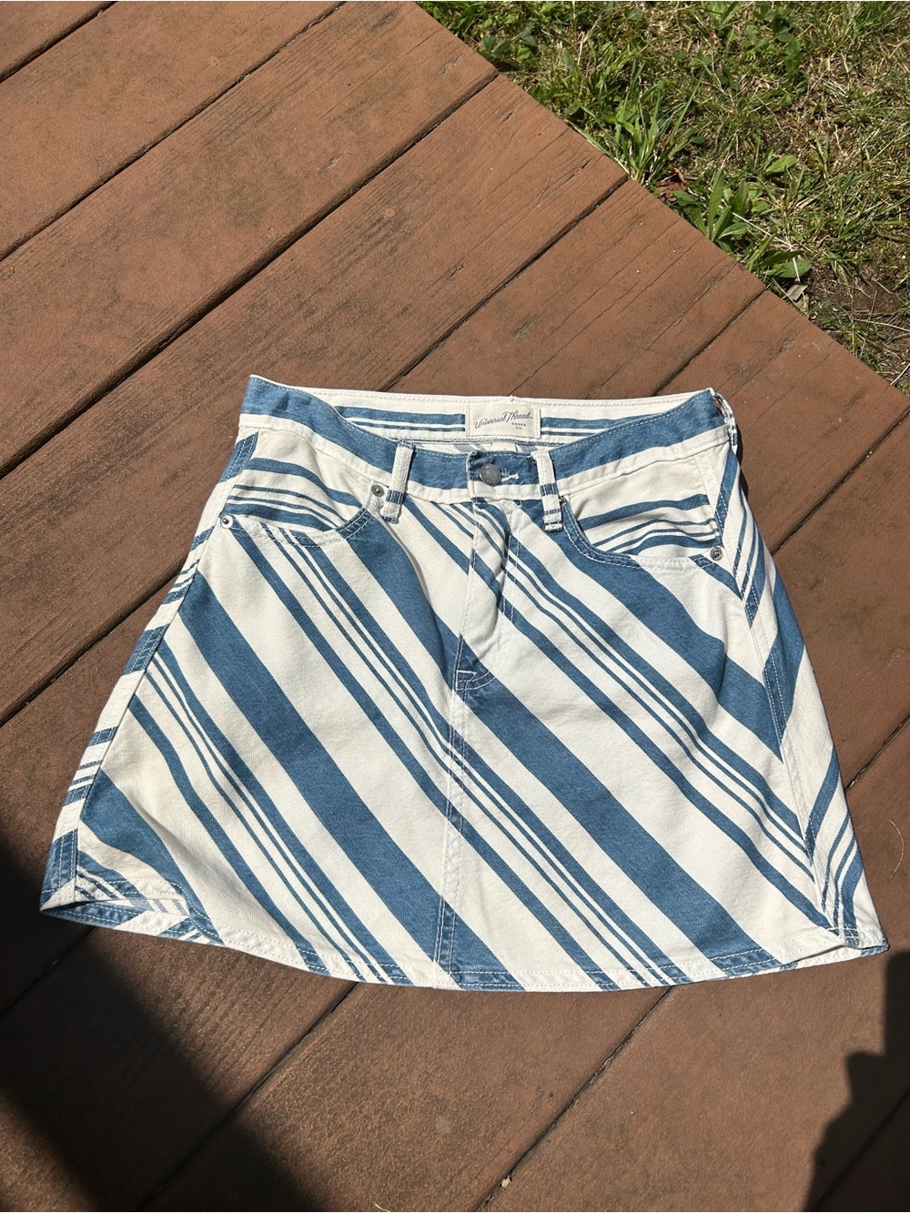 Universal Thread Blue & White Diagonal Stripe Denim Mini Skirt